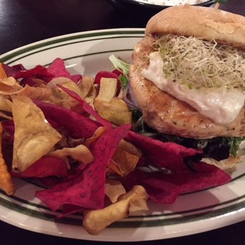 Lucky's 13 Pub - Salmon burger with veggie chips choice - Diners Near Me - Roseville, Minnesota Lucky's 13 Pub - Salmon burger with veggie chips choice - Diners Near Me - Roseville, Minnesota