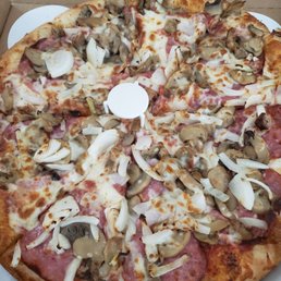 Large salami, onions, and mushroom