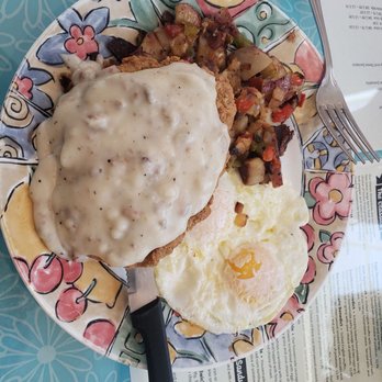 The Cup Cafe - Chicken fried steak with gravy, over easy eggs, and home fries - Breakfast & Brunch Near Me - Reno, Nevada The Cup Cafe - Chicken fried steak with gravy, over easy eggs, and home fries - Breakfast & Brunch Near Me - Reno, Nevada