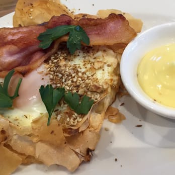 Gratia By Pure - Baked egg ricotta tart w/saffron mayo dukkah bacon - Salad Near Me - Surry Hills, NSW Gratia By Pure - Baked egg ricotta tart w/saffron mayo dukkah bacon - Salad Near Me - Surry Hills, NSW