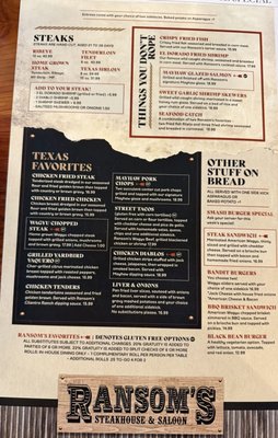 Menu photo 2 Ransom's Steakhouse Montgomery, TX Menu photo 2 Ransom's Steakhouse Montgomery, TX