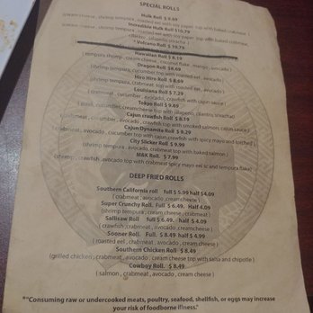 Hiro Hiro Sushi & Hibachi - Back side of menu - Japanese Near Me - Sallisaw, Oklahoma
