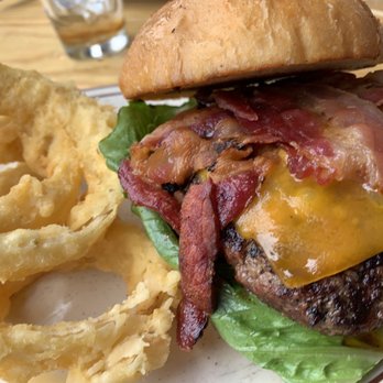 K-BOB's Steak House Ruidoso - Bacon Cheddar Cheeseburger with side of Onion Rings - Steakhouses Near Me - Ruidoso, New Mexico