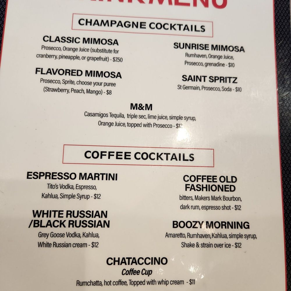 Drink menu Drink menu