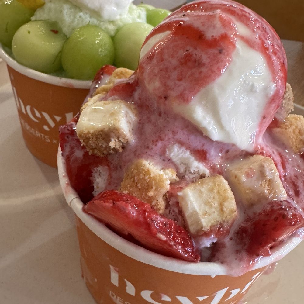Heybings - Strawberry Cheesecake Bingsu and seasonal Melon Lime Breeze Bingsu - Desserts Near Me - Costa Mesa, California Heybings - Strawberry Cheesecake Bingsu and seasonal Melon Lime Breeze Bingsu - Desserts Near Me - Costa Mesa, California