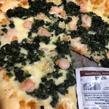 Stella's Restaurant & Pizzeria - a pizza with shrimp and spinach - Italian Near Me - Torrington, Connecticut