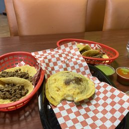 Steak tacos and steak gordita with cheese