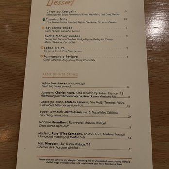Henrietta Red - dessert menu (2/16/20) - New American Near Me - Nashville, Tennessee