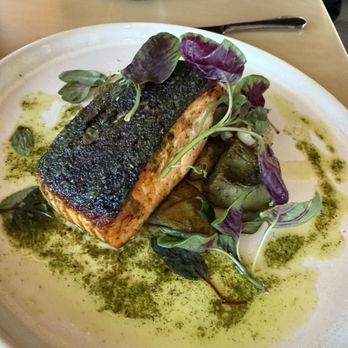 Prime, A Shula's Steak House - Seared salmon with artichoke, marble potatoes, mushroom conserva and herb vinaigrette - Steakhouses Near Me - Chandler, Arizona