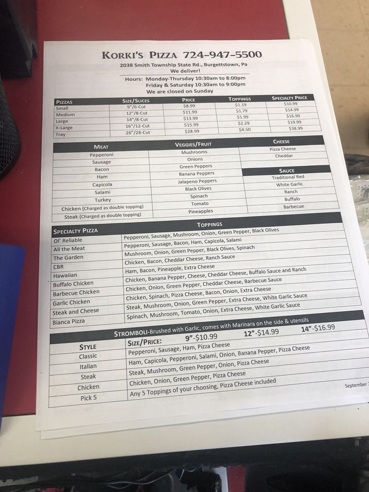 KORKIS PIZZA Updated October 2024 2038 Smith Township State Road