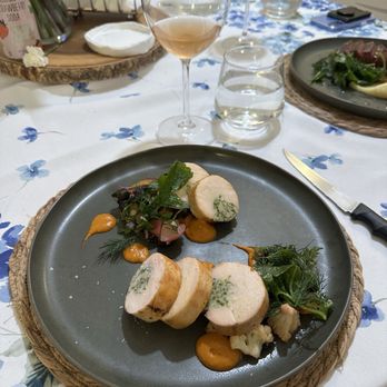 Chef EMC2 - Chicken roulade stuffed with herbs. Romesco sauce and veggies - Personal Chefs Near Me - San Mateo, California Chef EMC2 - Chicken roulade stuffed with herbs. Romesco sauce and veggies - Personal Chefs Near Me - San Mateo, California