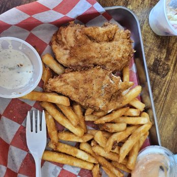 The Chicken Shanty - Chicken strip and fries! Their order is enough for me for 3 meals! It's so good! I got the Ranch and house dipping sauces. - Chicken Wings Near Me - Corvallis, Oregon