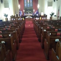 Zion United Church of Christ - The beautiful church sanctuary facing front midway to the altar.