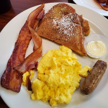Flapjacks ‘n More - Scrambled eggs, bacon, French toast and sausage link. The French toast was awesome! - Breakfast & Brunch Near Me - Shawnee, Kansas Flapjacks ‘n More - Scrambled eggs, bacon, French toast and sausage link. The French toast was awesome! - Breakfast & Brunch Near Me - Shawnee, Kansas
