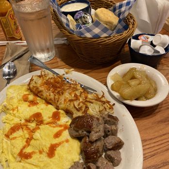 Cracker Barrel Old Country Store - My delicious high protein breakfast with Cholula - American Near Me - Buda, Texas