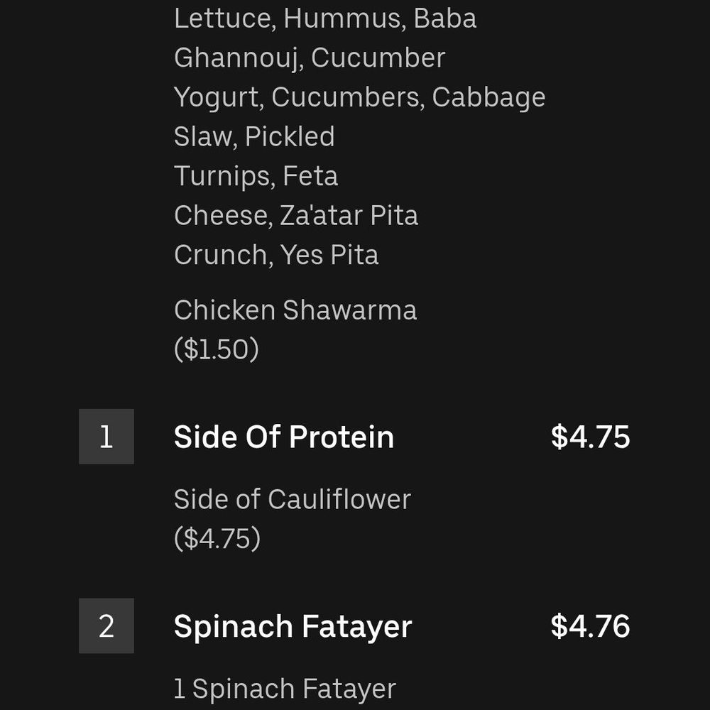 NAYA - My receipt for the order - Mediterranean Near Me - Boston, Massachusetts
