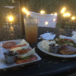 Raspberry salmon entree and caprese appetizer