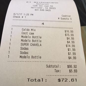 El Michoacano Restaurant - No even on Carmel, we spend this much for - Mexican Near Me - Hollister, California