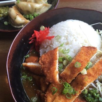 Fukuryu Ramen - Pork gyoza potstickers $5.90 (L), Curry rice with chicken $8.90 (R). - Ramen Near Me - Dublin, Ohio