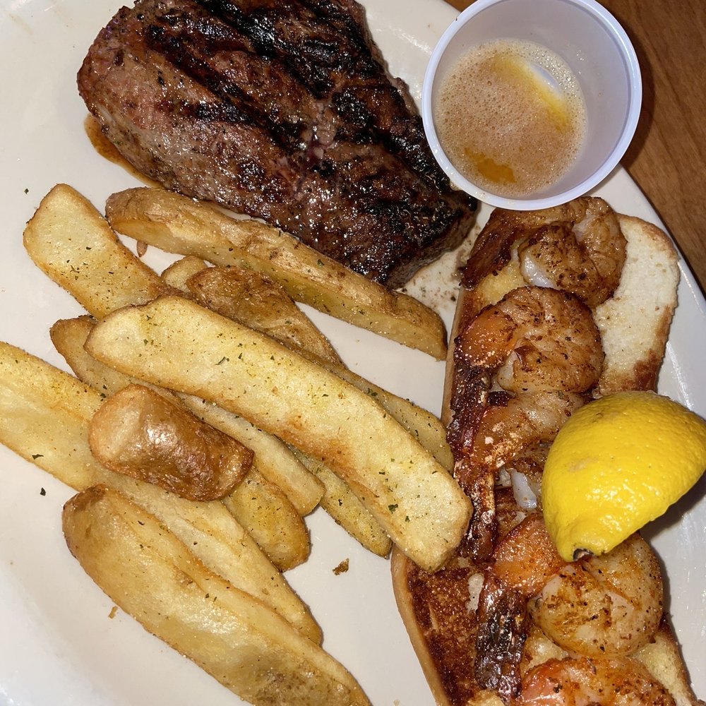 Sirloin and Shrimp with steak fries Sirloin and Shrimp with steak fries
