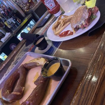 Bayou Banner Elk - Soft pretzel and beer cheese. Bayu burger and fries - Smokehouse Near Me - Banner Elk, North Carolina Bayou Banner Elk - Soft pretzel and beer cheese. Bayu burger and fries - Smokehouse Near Me - Banner Elk, North Carolina