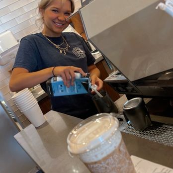 Tru Bru - Caramel Latte with pumpkin cold foam mix of half almond milk & half oat milk topped with a smile! - Coffee & Tea Near Me - Orange, California Tru Bru - Caramel Latte with pumpkin cold foam mix of half almond milk & half oat milk topped with a smile! - Coffee & Tea Near Me - Orange, California