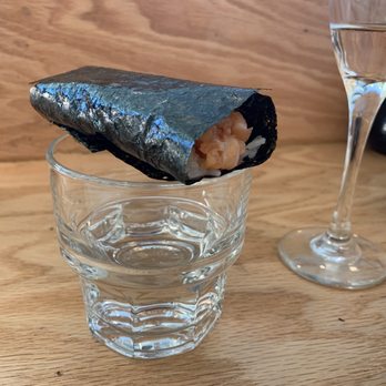 Hando - Salmon hand roll and a rose sparkling! - Sushi Bars Near Me - Houston, Texas Hando - Salmon hand roll and a rose sparkling! - Sushi Bars Near Me - Houston, Texas