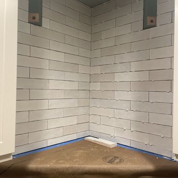 Custom Creations Marble & Tile Installation - Backsplash behind pot rack in progress - General Contractors Near Me - Chula Vista, California
