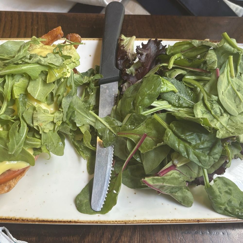 BLT eggs Benedict on ciabatta, side of mixed greens BLT eggs Benedict on ciabatta, side of mixed greens