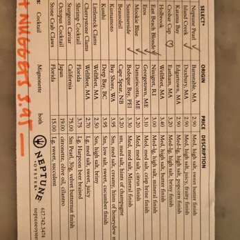 Neptune Oyster - Oyster Menu - Seafood Near Me - Boston, Massachusetts