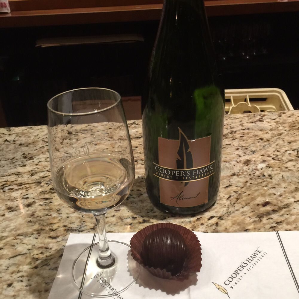 Cooper’s Hawk Winery & Restaurant - After dinner - Almond wine w/Dark Chocolate Truffle "TO DIE FOR" - New American Near Me - Wheeling, Illinois Cooper’s Hawk Winery & Restaurant - After dinner - Almond wine w/Dark Chocolate Truffle "TO DIE FOR" - New American Near Me - Wheeling, Illinois