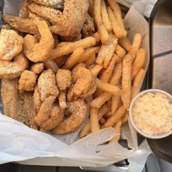 JG Chicken & Seafood - Fried wings, shrimp, whiting, fries, and Cole slaw about $18