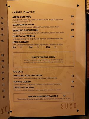 Menu photo 5 Suyo Modern Peruvian Vancouver, BC