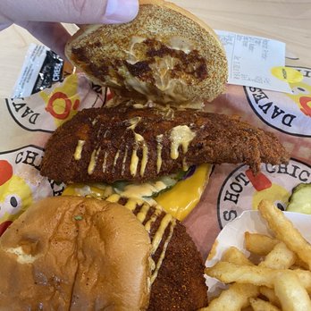 Dave's Hot Chicken - Dave's #2 2 Sliders w/ Fries (inside of sandwich/chicken sizing) - Chicken Shop Near Me - Folsom, California