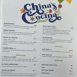 China’s Cocina - Menu