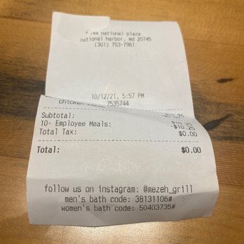 Mezeh - A code to use the restroom - Mediterranean Near Me - Oxon Hill, Maryland
