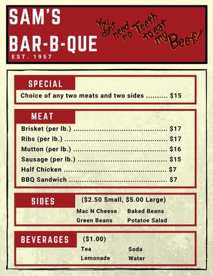 Menu photo 4 Sam's Bar-B-Que Austin, TX Menu photo 4 Sam's Bar-B-Que Austin, TX