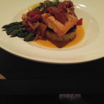 The 3rd Corner - The salmon dinner I had on a carmalized onion potato cake with asparagus and tomato - Wine Bars Near Me - San Diego, California The 3rd Corner - The salmon dinner I had on a carmalized onion potato cake with asparagus and tomato - Wine Bars Near Me - San Diego, California