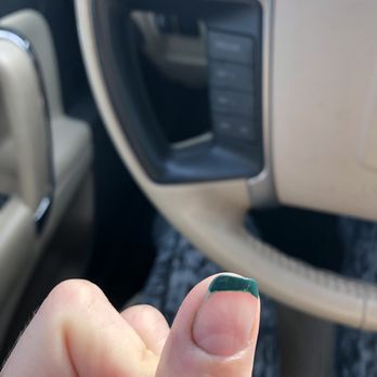 Lashe' Nails Spa - Uneven filing + the rim of my nail is outlined in green from when he had to repaint because he messed up the first time - Nail Salons Near Me - New Orleans, Louisiana Lashe' Nails Spa - Uneven filing + the rim of my nail is outlined in green from when he had to repaint because he messed up the first time - Nail Salons Near Me - New Orleans, Louisiana