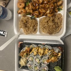 Tokyo Express - Sushi and hibachi chicken with fried rice.