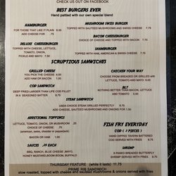 Kurt's Never Inn Tavern - Menu