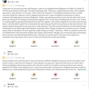 Walgreens - This is a screenshot of her review previously. Ouch - Drugstores Near Me - Sandy, Utah