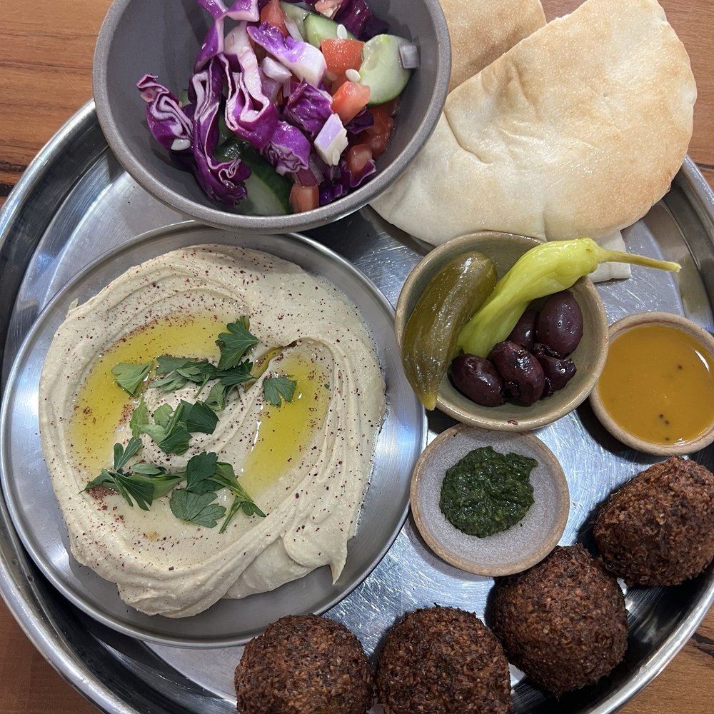 Hummus and felafel.