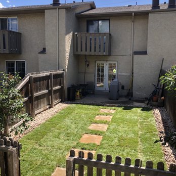 Denver Tree and Landscape - After weeds/rock/stumps were removed and rock trim, pavers, and sod were added...total transformation in a day and a half! - Tree Services Near Me Denver Tree and Landscape - After weeds/rock/stumps were removed and rock trim, pavers, and sod were added...total transformation in a day and a half! - Tree Services Near Me
