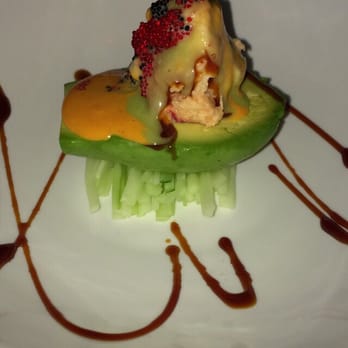 Jade Grille - Avocado Napoleon- half avo with lobster salad and some sauces including spicy sauce, wasabi purée, and eel sauce! Hidden gem! - Szechuan Near Me - Pittsburgh, Pennsylvania