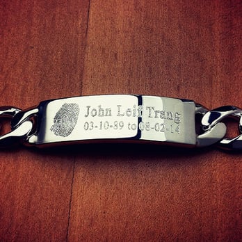 Sandy Stevens Engravers - Custom engraved memorial sterling silver ID bracelet with a fingerprint taken from a emailed photograph and accompanying text. - Engraving Near Me - New York, New York
