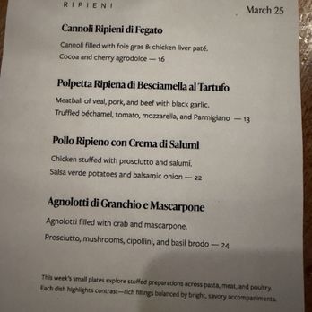 Trattoria Stefano - Small plate menu - March 25th, 2026 - Italian Near Me - Sheboygan, Wisconsin