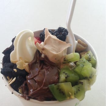 Pinkberry - In this I had the cookie yogurt and the original. I there is Nutella, almonds, kiwi, blackberries and some other fruit in there - Ice Cream & Frozen Yogurt Near Me - Sacramento, California Pinkberry - In this I had the cookie yogurt and the original. I there is Nutella, almonds, kiwi, blackberries and some other fruit in there - Ice Cream & Frozen Yogurt Near Me - Sacramento, California