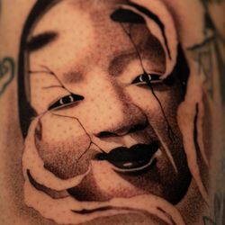Hustle Tattoo & Piercing Studio - Realistic Japanese Noh mask tattoo