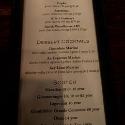 Desert drink menu